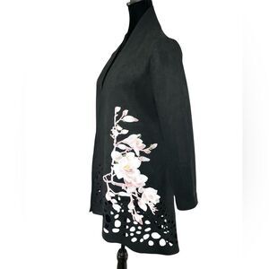 Vintage Aris Floral Long Blazer Overcoat Size Small Pink Applique Cut Out